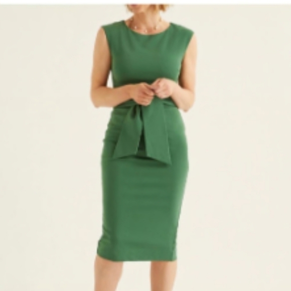 Boden Josephine Ponte Tie-Waist Sheath Dress US 6 Forest Green Knee Length - Picture 8 of 9